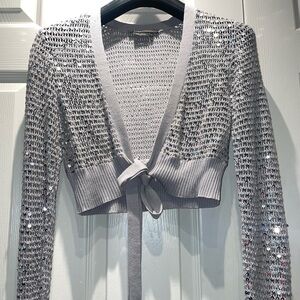 ON SALE! BCBG Silver Silk&Satin cropped top.